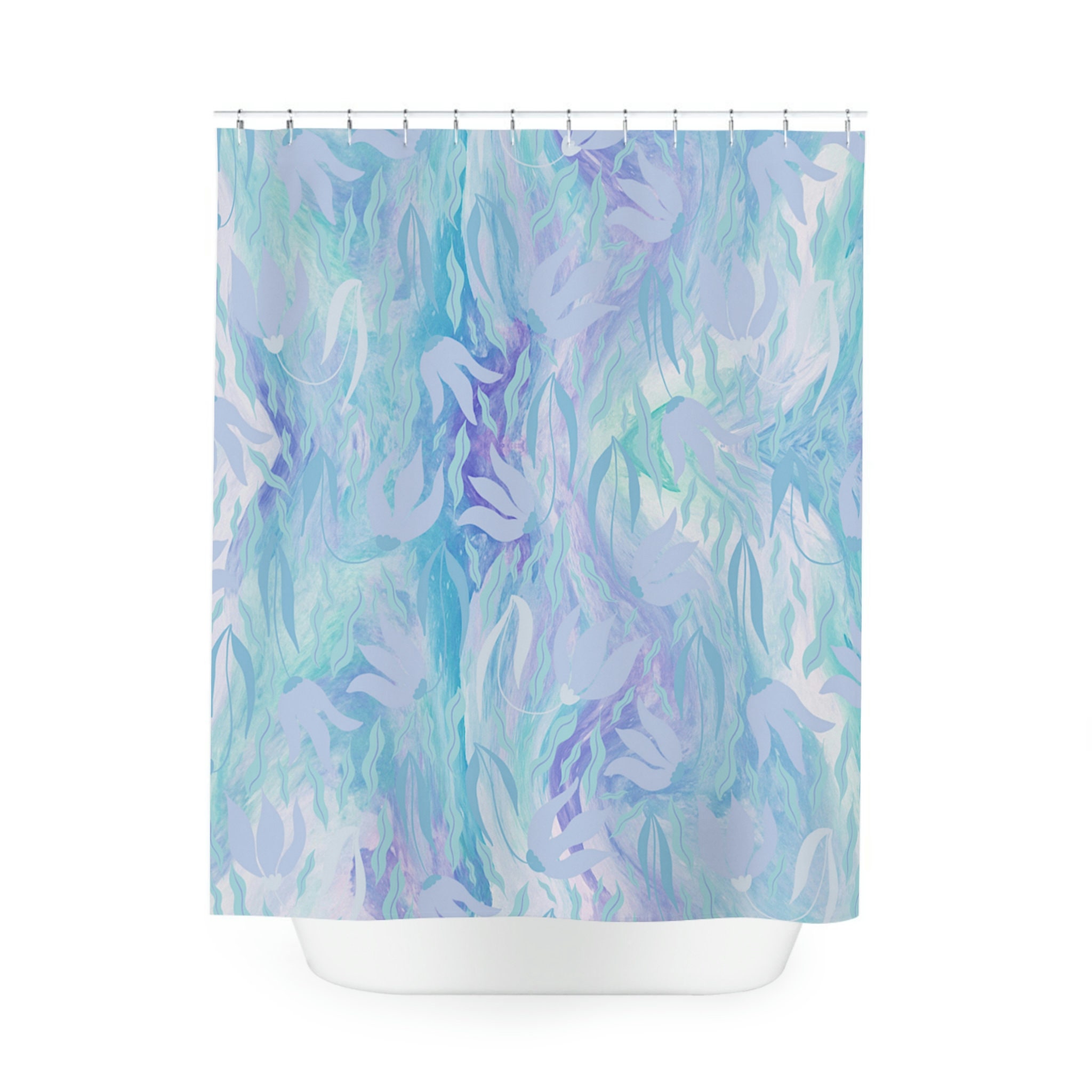 Blue Floral Marble Pattern Shower Curtain, Elegant and Trendy Design for Bathroom