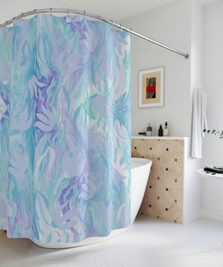 Blue Floral Marble Pattern Shower Curtain, Elegant and Trendy Design for Bathroom