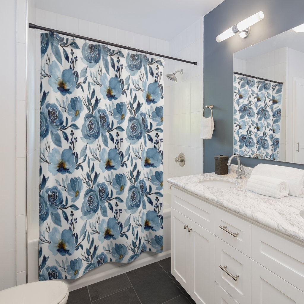 Blue Floral Shower Curtain With Home Decor And Nature Design - Image 2