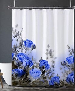 Blue Floral Vibe Shower Curtain, Festive Christmas Gift, Home Decor