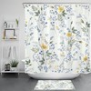 Blue Floral on White Shower Curtain with Elegant Leaf Design 