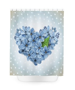 Blue Flowers In Heart Shape Shower Curtain For Artistic Bathroom Decor