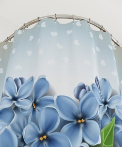 Blue Flowers In Heart Shape Shower Curtain For Artistic Bathroom Decor