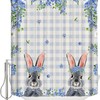 Blue Flowers Plaid Shower Curtain - LB Easter Bunny Spring Floral Bathroom Decor