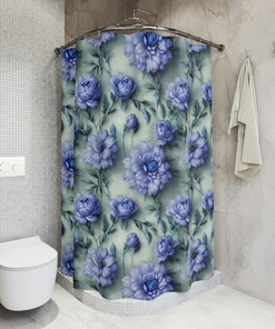 Blue Flowers Shower Curtain With Unique Floral Design 