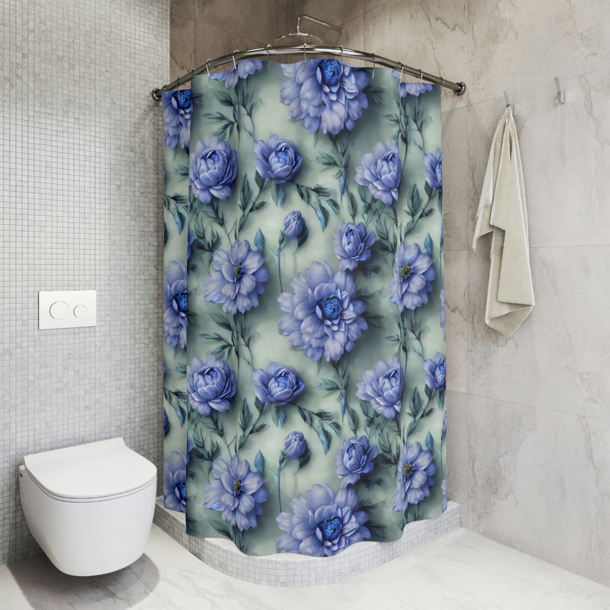 Blue Flowers Shower Curtain With Unique Floral Design