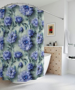 Blue Flowers Shower Curtain With Unique Floral Design