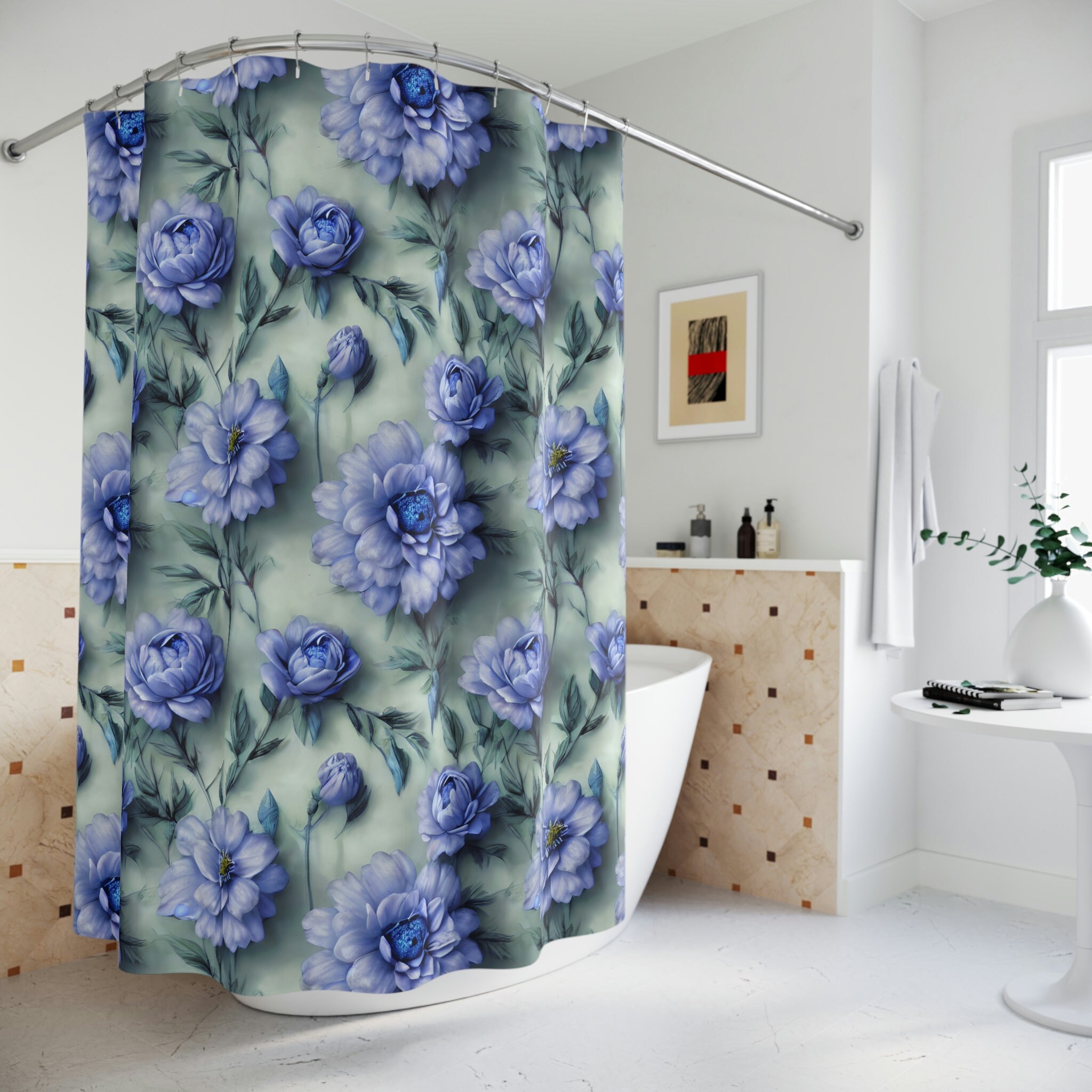 Blue Flowers Shower Curtain With Unique Floral Design