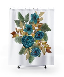 Blue Flowers Watercolor Wild Shower Bath Curtain for Bathroom Decor