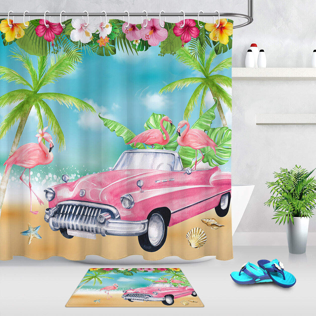 Blue Flowers Watercolor Wild Shower Curtain - Scenic Bathroom Decor
