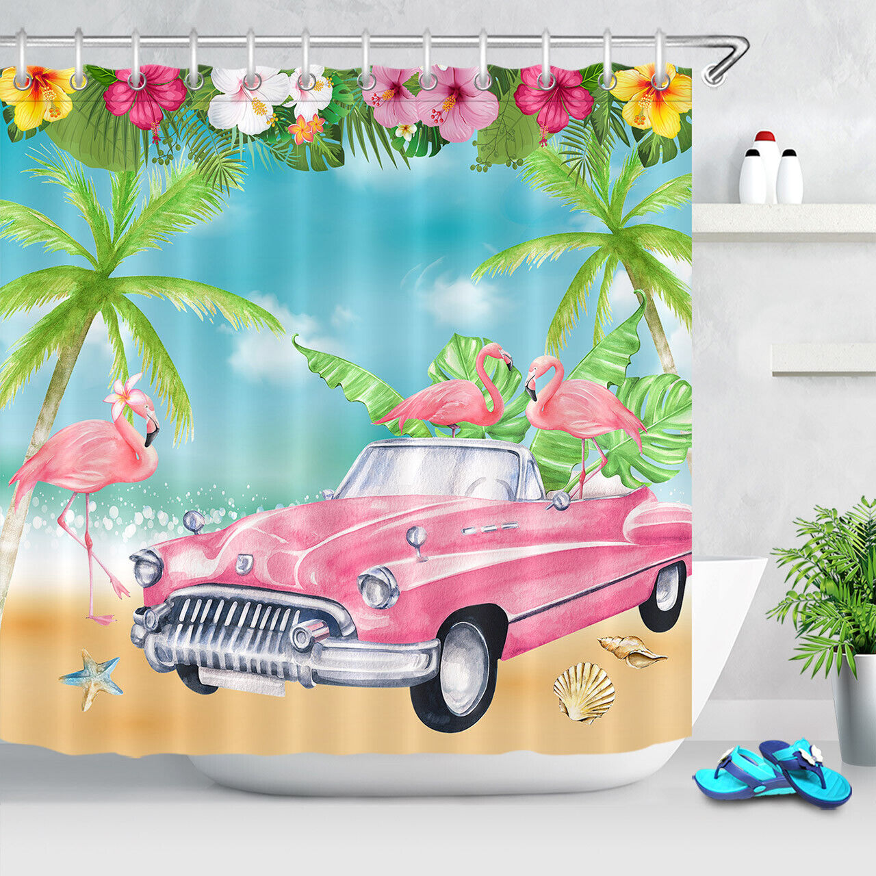 Blue Flowers Watercolor Wild Shower Curtain - Scenic Bathroom Decor