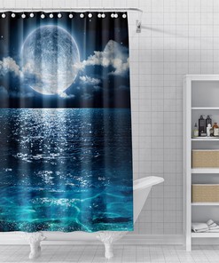 Blue Galaxy Ocean Full Moon Shower Curtain For A Space Lover'S Bath
