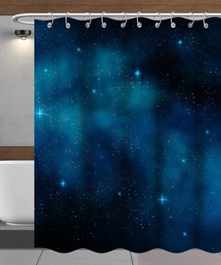 Blue Galaxy Shower Curtain, Mysterious Nebula and Stars Print, for a Universe-Themed Bathroom