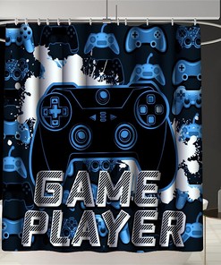 Blue Game Player Shower Curtain Boys Gaming Bathroom Decor Modern Waterproof Fabric Curtain