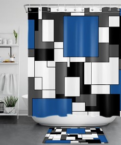 Blue Geometric Art Shower Curtain For Contemporary Bathroom Decor