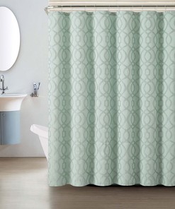 Blue Geometric Macon Design Jacquard Full Size Shower Curtain