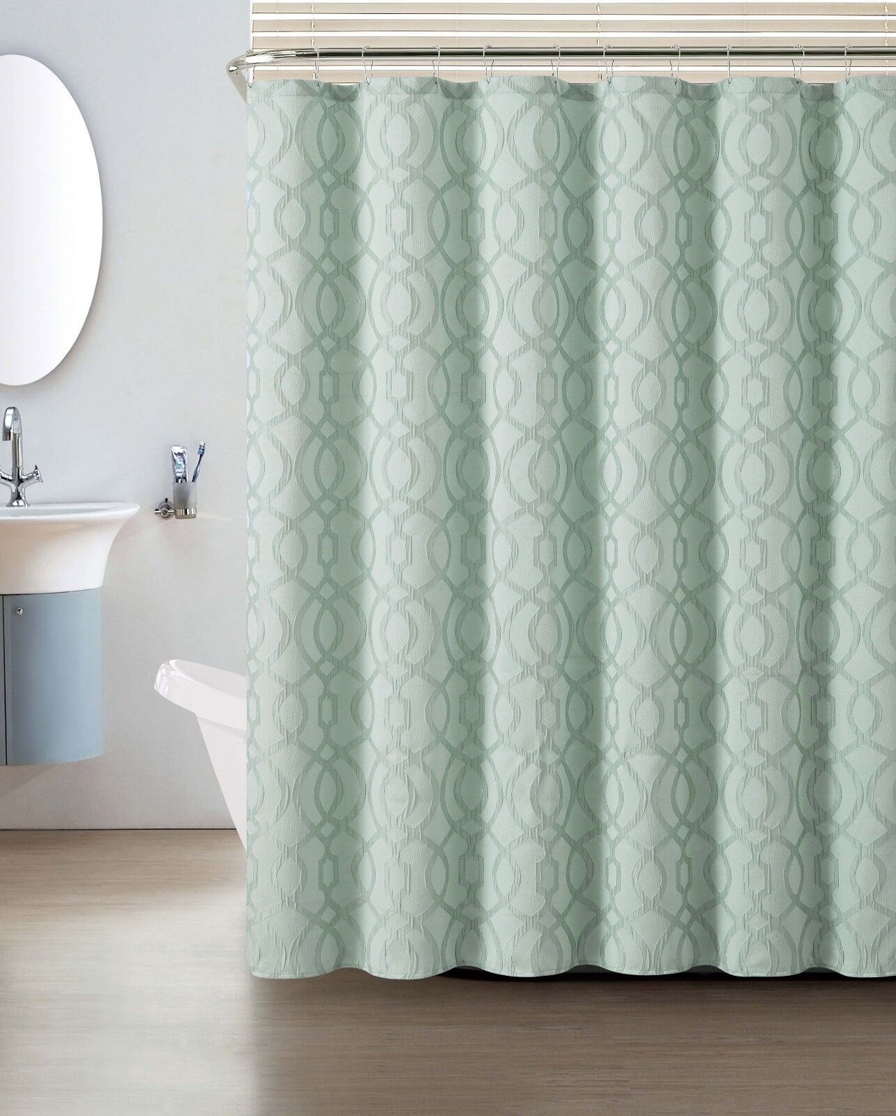 Blue Geometric Macon Design Jacquard Full Size Shower Curtain