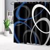 Blue Geometric Pattern Shower Curtain, Abstract Grey And White Circle On Black Fabric, Modern Minimalist Bathroom Decor