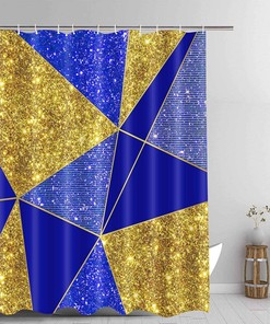 Blue Gold Geometric Glitter Pattern Shower Curtain, Stylish And Modern Bathroom Decor 