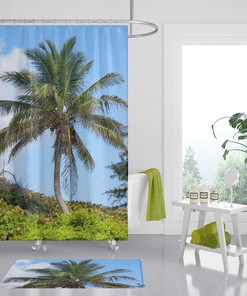 Blue Green Palm Tree Shower Curtain - Coastal Bathroom Accessory