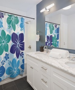 Blue Hawaii: Hibiscus Premium Shower Curtain for a Cool and Refreshing Bathroom