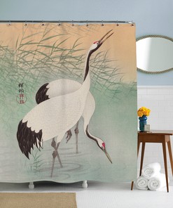 Blue Heron Japanese Art Nature Print Shower Curtain with Unique Gifts for Bathroom Decor