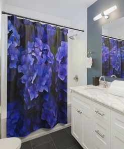 Blue Hydrangeas Floral Shower Curtain for Elegant Bathroom Decor, 72x72 - Luxury Shower Curtains