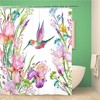 Blue Irises Flowers Hummingbird Shower Curtain - Watercolor Green Fabrices For Bathroom Bath