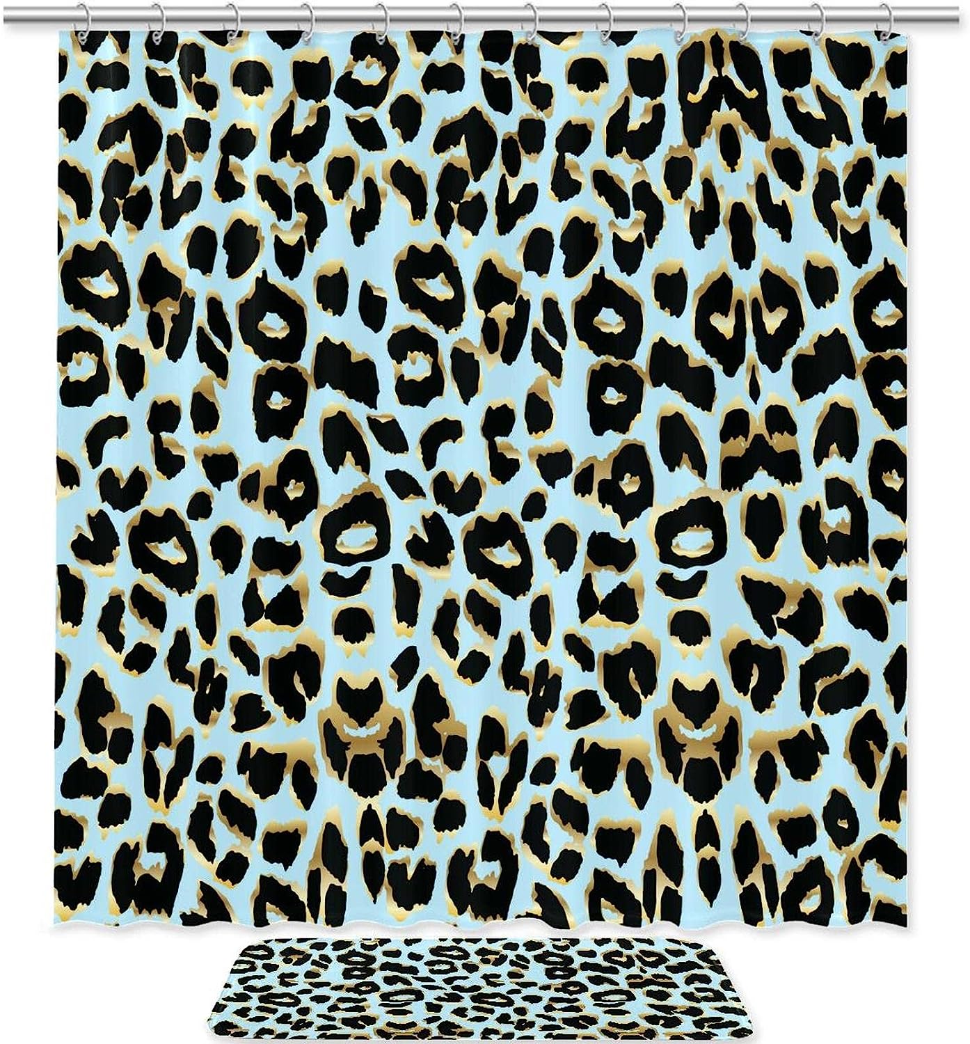 Blue Leopard Print Shower Curtain, Cool Bathroom Decor