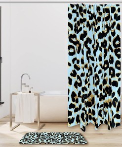 Blue Leopard Print Shower Curtain, Cool Bathroom Decor