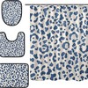 Blue Leopard Spot Shower Curtain With Matching Mat For Chic Bathroom Decor