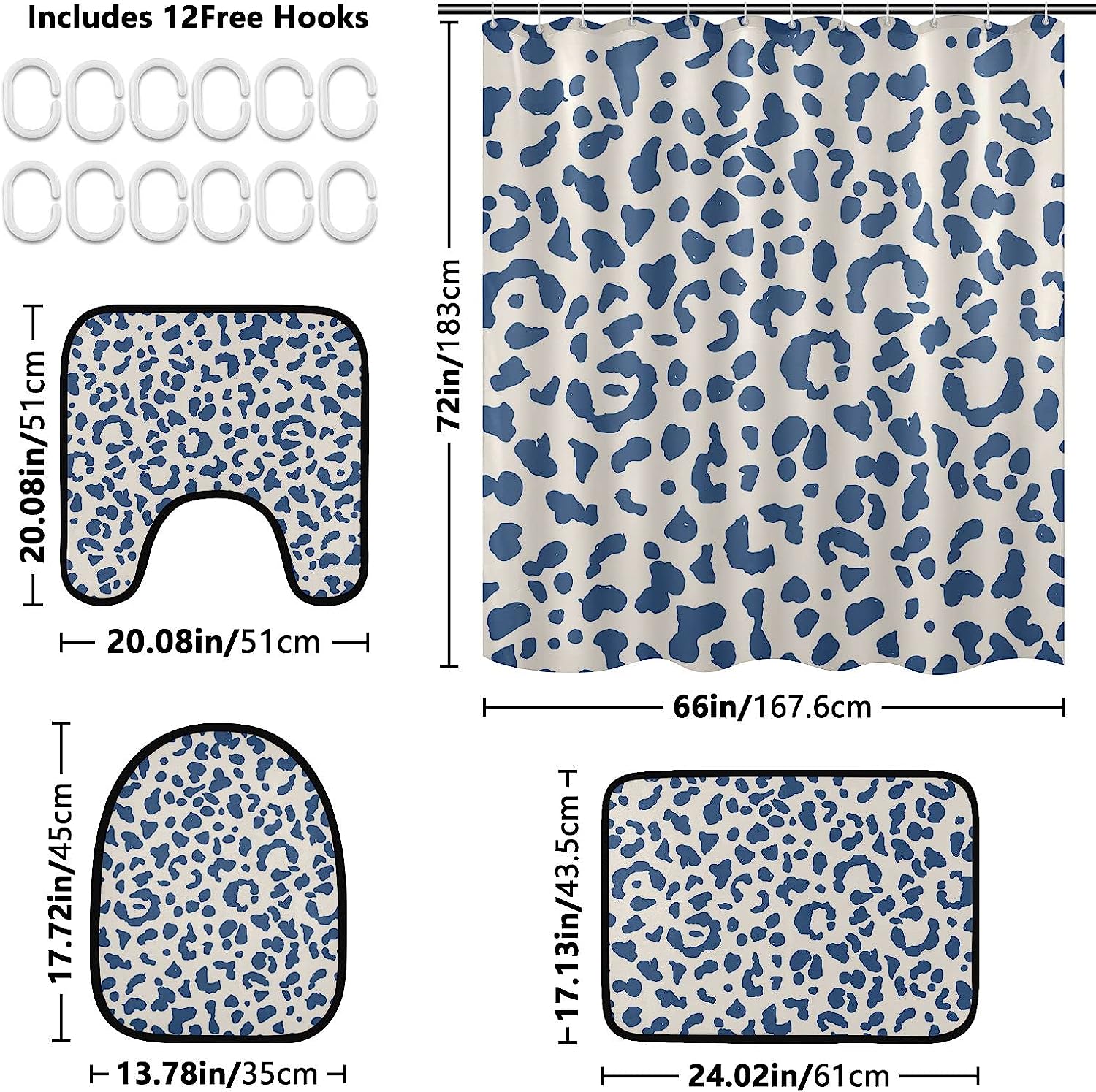 Blue Leopard Spot Shower Curtain With Matching Mat For Chic Bathroom Decor - Image 2