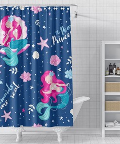 Blue Little Mermaid Fun Bathroom Decor Shower Curtain