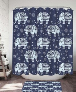 Blue Lotus Palm Leaves Shower Curtain, Botanical Forest Design, Tropical Bathroom Decor
