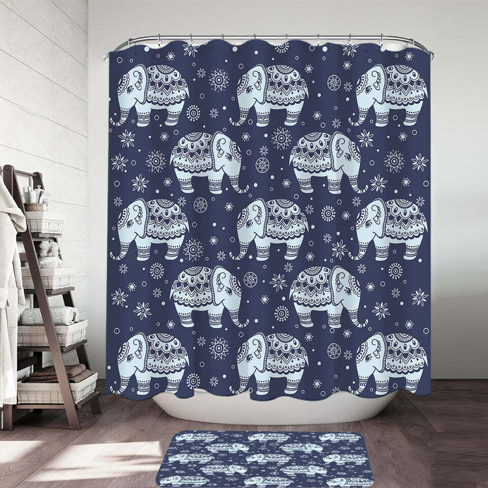 Blue Lotus Palm Leaves Shower Curtain, Botanical Forest Design, Tropical Bathroom Decor