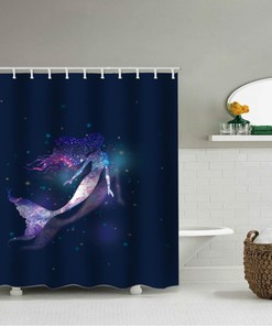 Blue Mermaid Shower Curtain Fabric Waterproof Heavy Duty