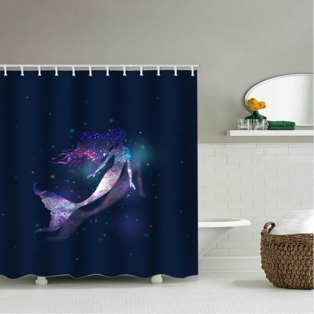 Blue Mermaid Shower Curtain Fabric Waterproof Heavy Duty