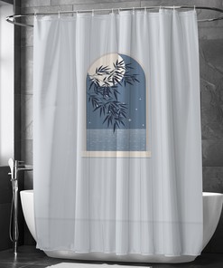 Blue Moon Outside Window Scenery Shower Curtain for Bathroom Decor