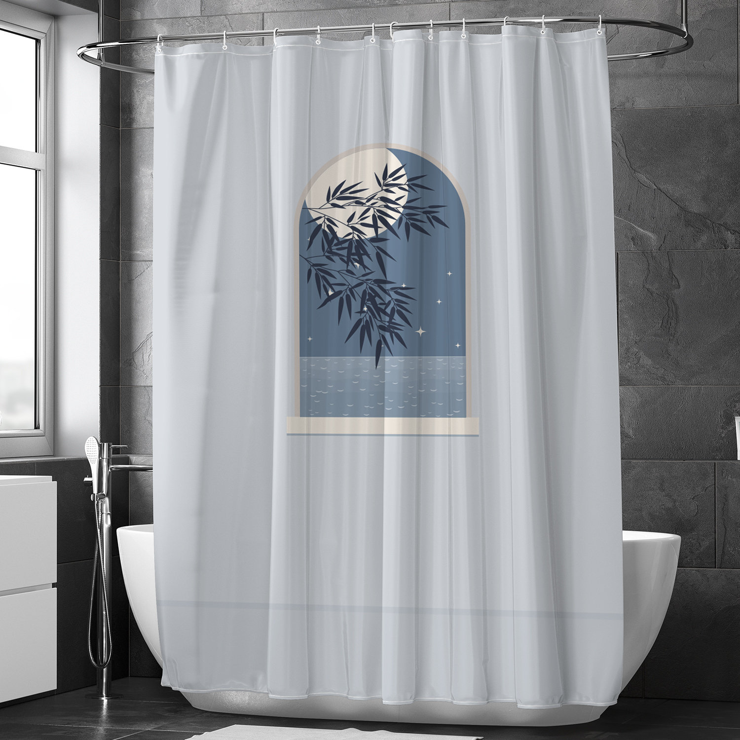 Blue Moon Outside Window Scenery Shower Curtain for Bathroom Decor