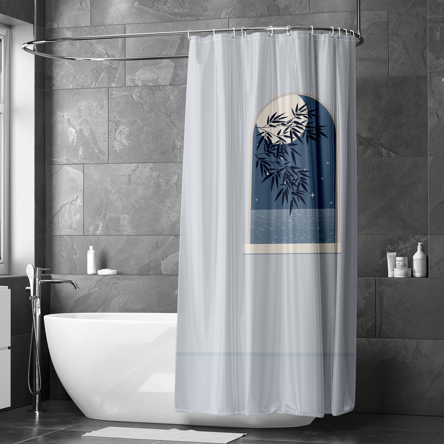Blue Moon Outside Window Scenery Shower Curtain for Bathroom Decor