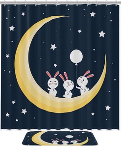 Blue Moon Waterproof Print Shower Curtain for Bathroom
