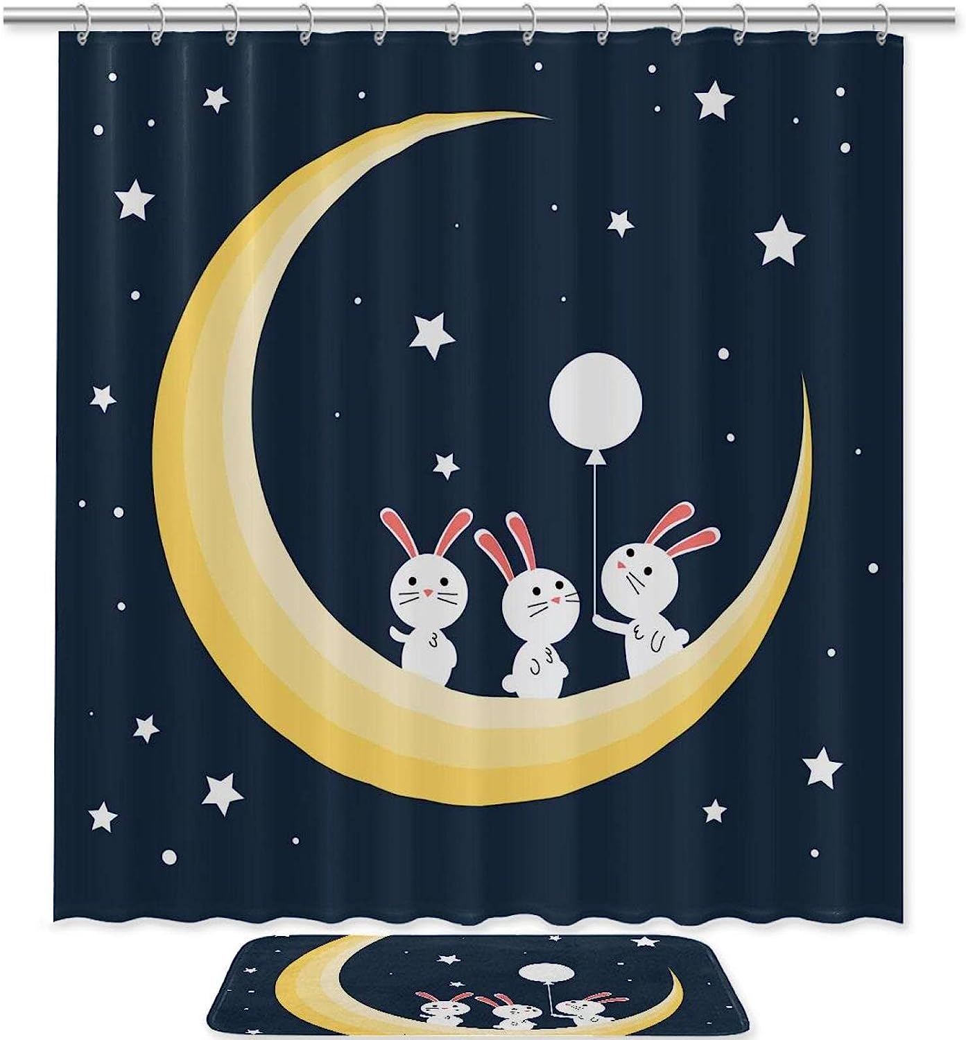 Blue Moon Waterproof Print Shower Curtain for Bathroom