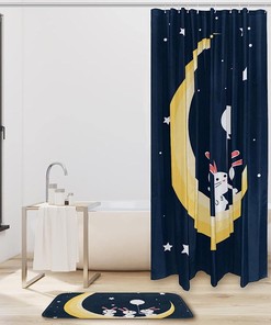 Blue Moon Waterproof Print Shower Curtain for Bathroom