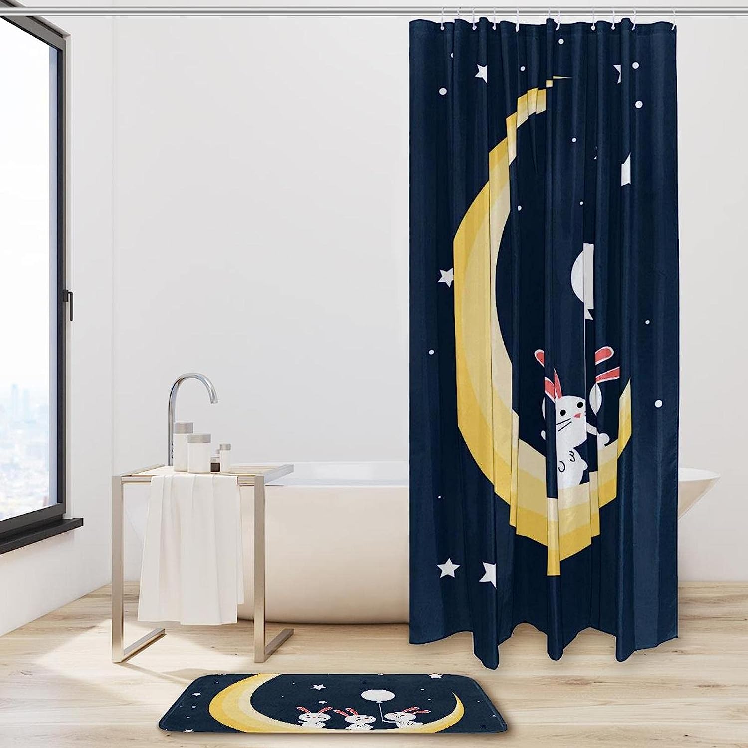 Blue Moon Waterproof Print Shower Curtain for Bathroom