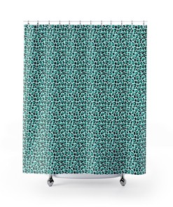 Blue Moroccan Tile Pattern Shower Curtain, Geometric Style Bathroom Decoration
