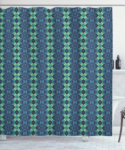 Blue Mosaic Geometric Shower Curtain