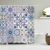 Blue Mosaic Tile Bohemian Chic Geometric Square Shower Curtain, Fabric Bath Curtain, Home Bathroom Decor