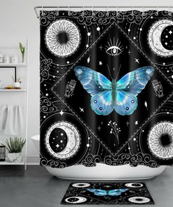 Blue Moth Shower Curtain - Nature And Science Themed Bathroom Decor