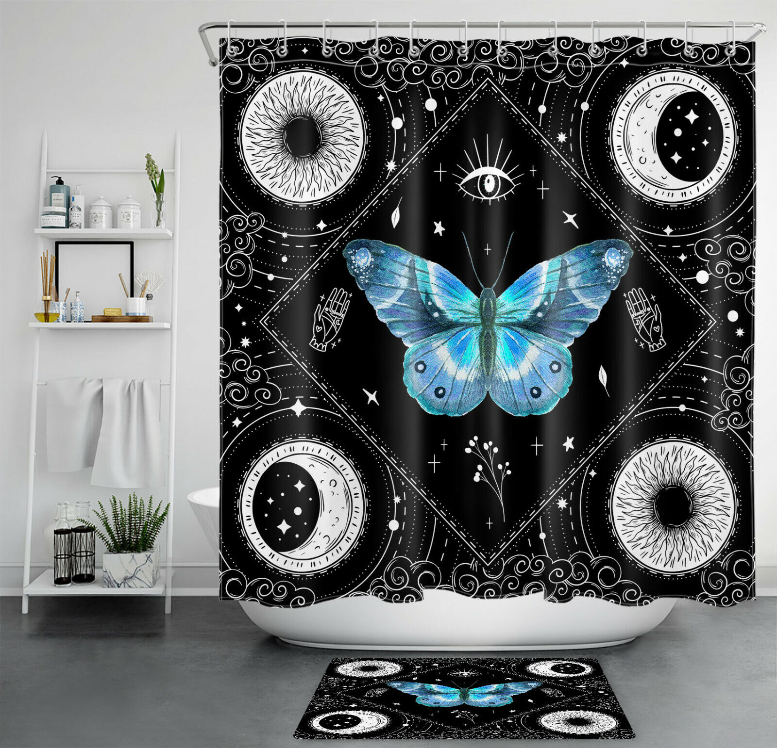 Blue Moth Shower Curtain - Nature And Science Themed Bathroom Decor