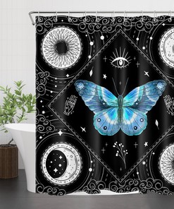 Blue Moth Shower Curtain - Nature And Science Themed Bathroom Decor
